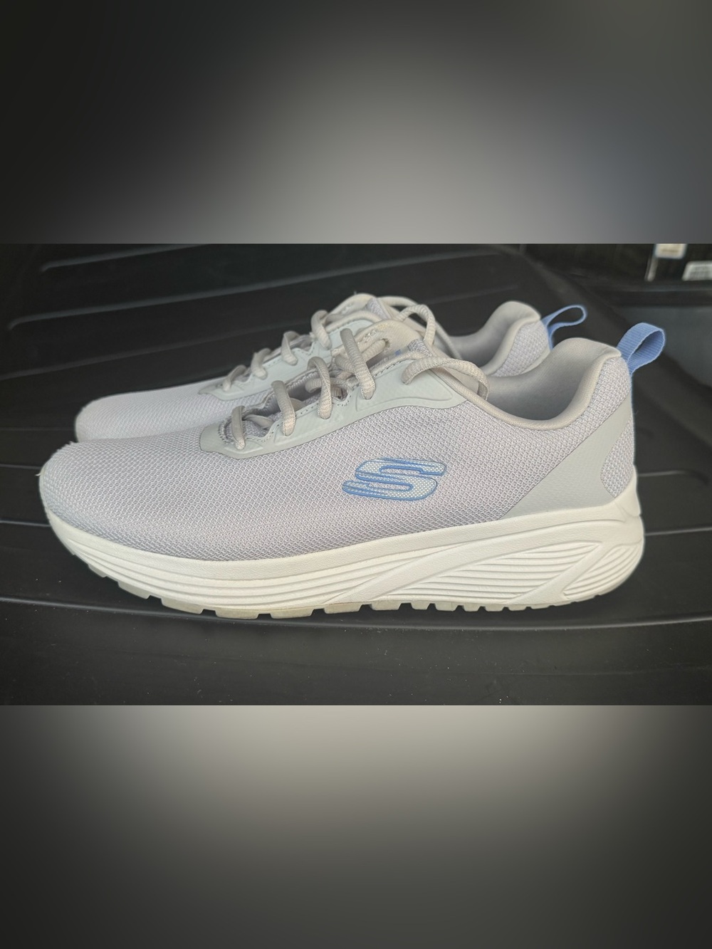 Skechers Women's Light Gray Mesh Lace-Up Sneakers with Blue Logo